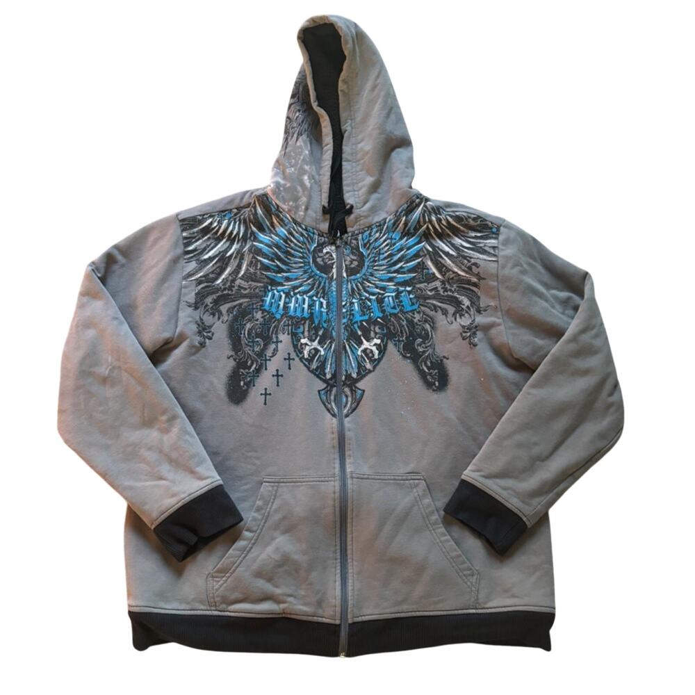vintage y2k 2000s MMA Elite zip up hoodie sherpa lined XL grunge emo skater